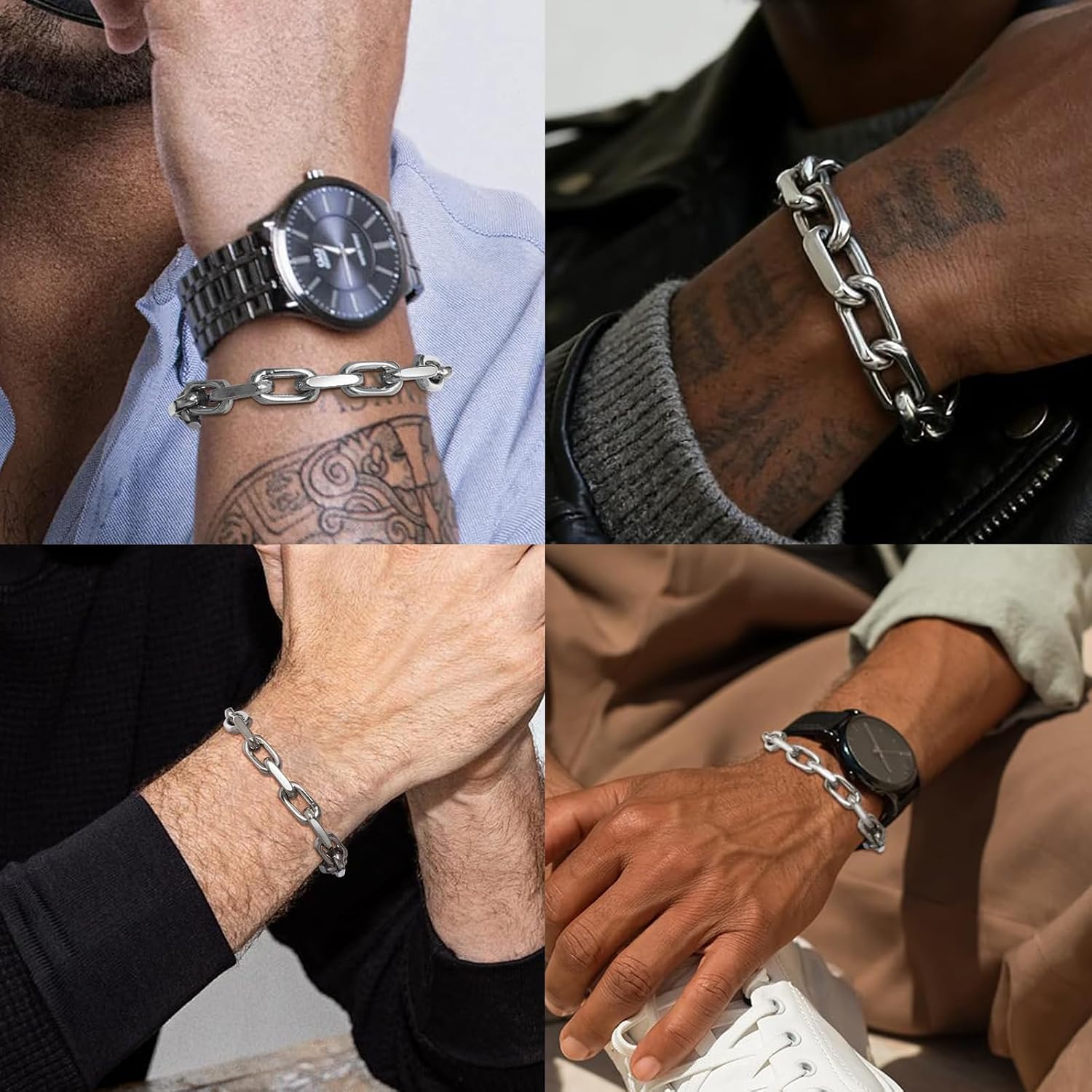 Silver Link Chain-Bracelet for Men Gifts - Chunky Stainless Steel Bracelets image 3