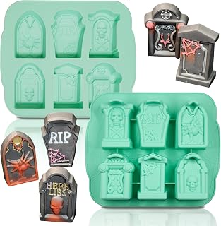 Halloween Silicone Mold RIP Gravestone for Ice Cube Trays,RIP Gravestone Mold for Chocolate Candy Jello Cake Soap,Halloween Silicone Tombstone Set of 2