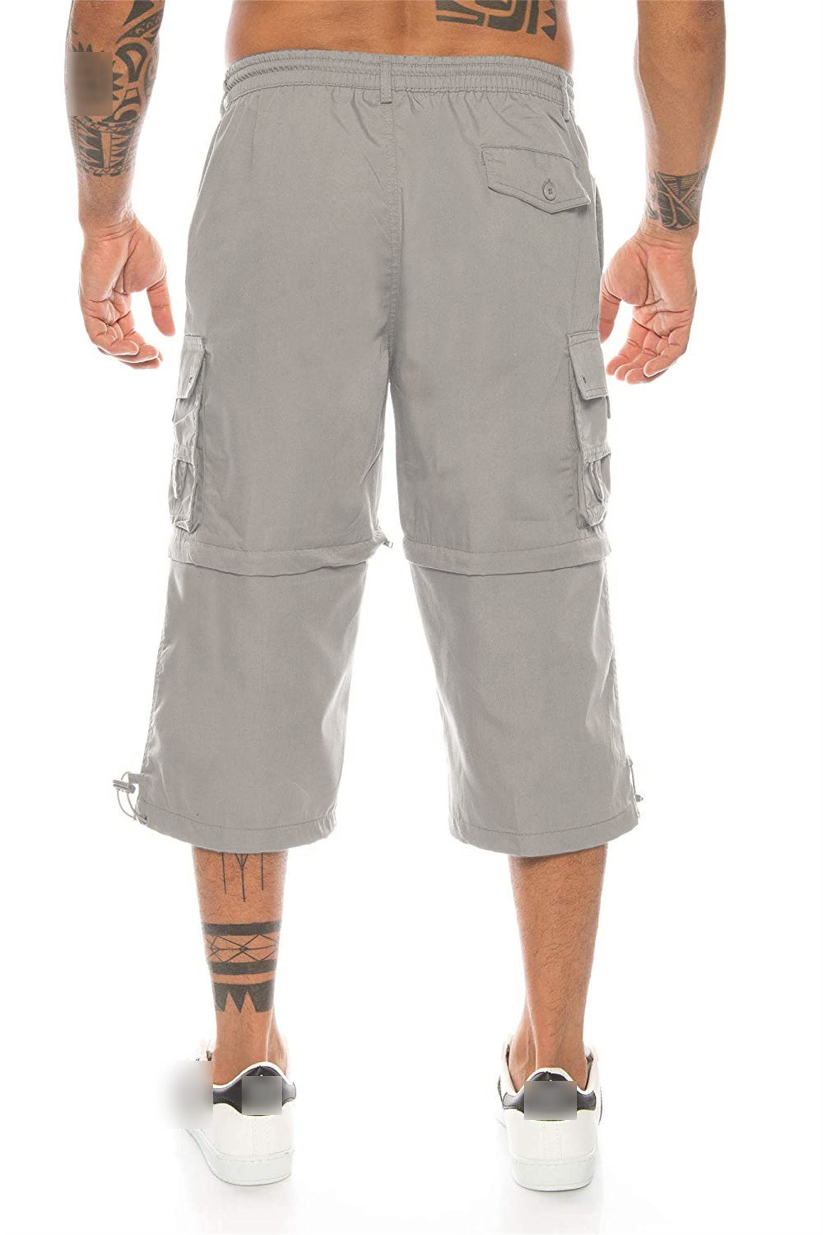Men's Hiking 3/4 Capri Pants Convertible Zip Off Lightweight Cargo Shorts Below Knee Breathable Tactical Short (Light Grey,Medium)