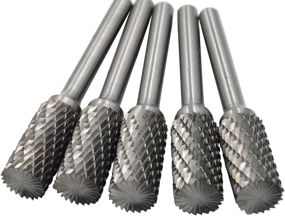5Pcs,1/2 Dia.Flat Cylinder Solid Carbide Burrs Heavy Duty Carbide Grinding Heads Chamfering Abrasion Industrial Deburring Rotary Tools for Steel Metal Straight Edges Flat Bottom Metalworking — 사진 1