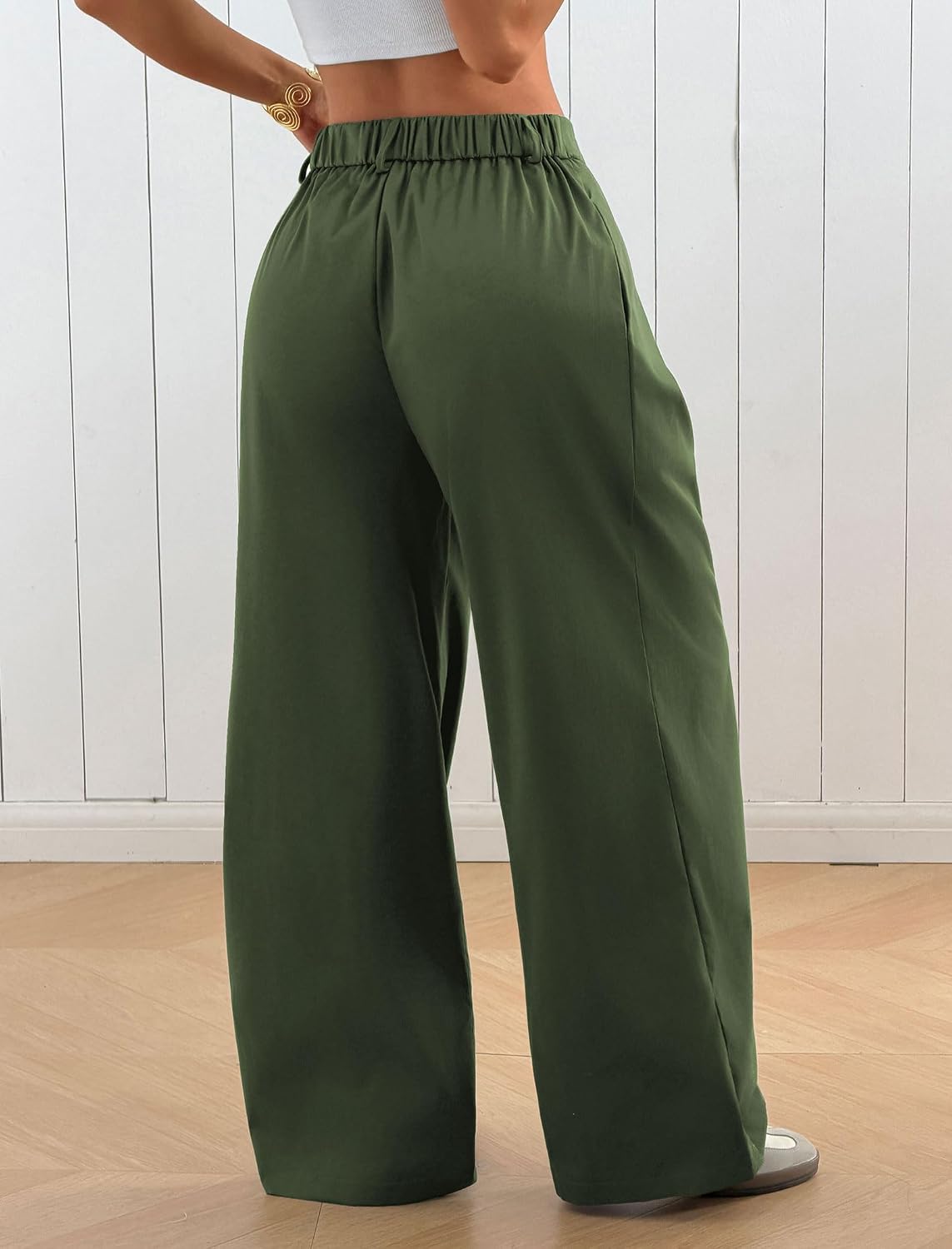 ZAFUL Parachute Pants Woman Casual Baggy Pants Zipper Vintage Hippie Y2K Wide Leg Sweatpants with Pockets Streetwear Women Army Green L