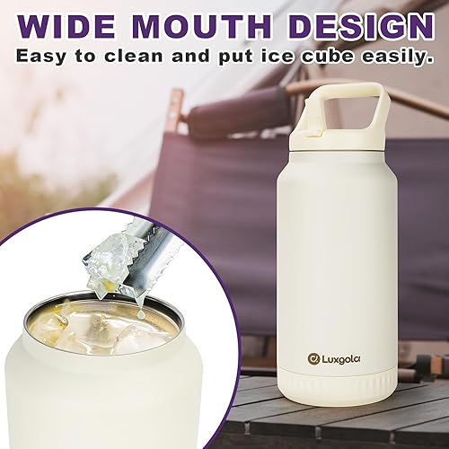 Miniatura 4 de Botella de agua aislada de 64 onzas, vaso de acero inoxidable al vacío de medio galón con tapa abatible con popote y asa superior, mantiene las