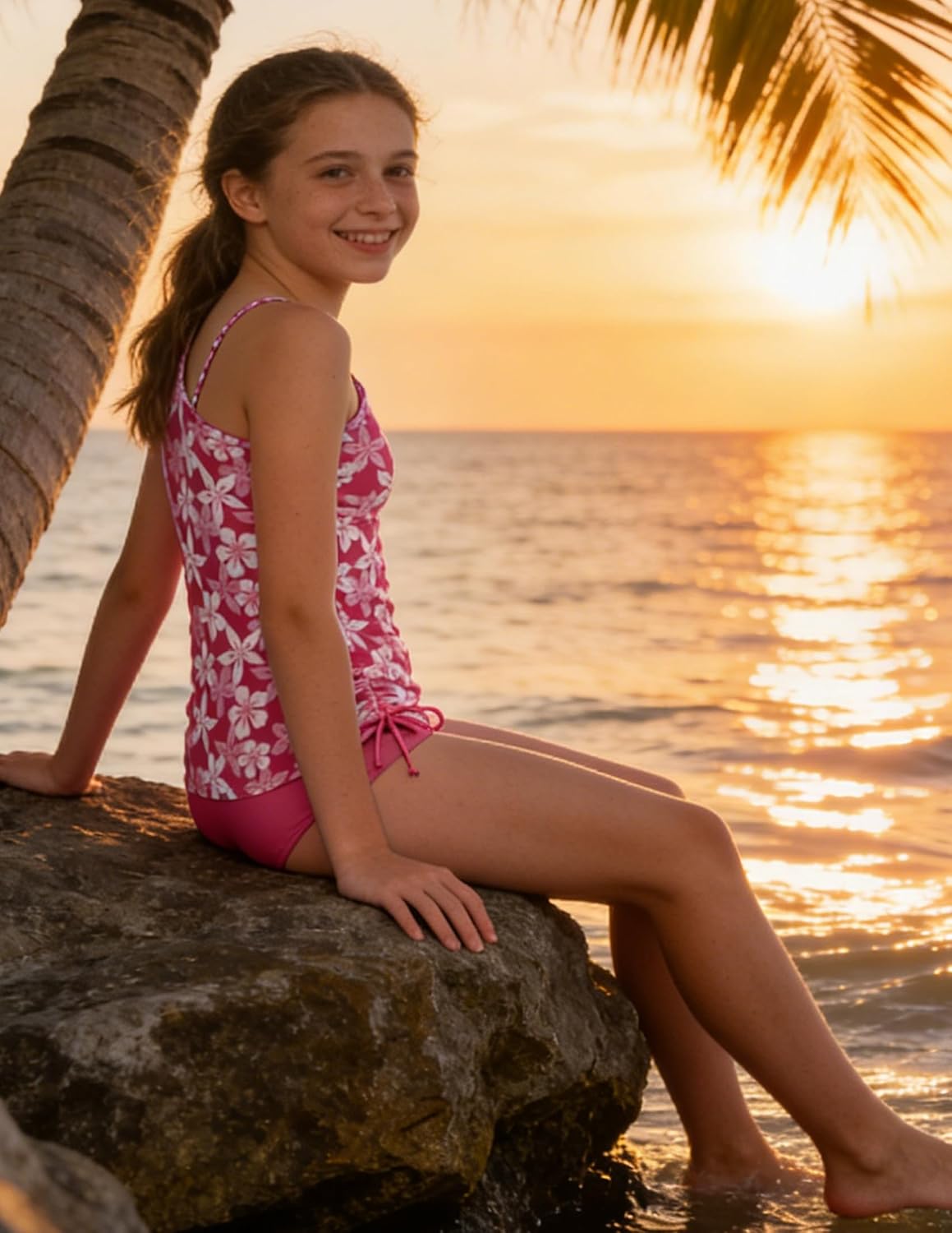 ALISISTER Girls Swimsuit Two Piece Bathing Suits Adjustable Teens Tankini Swimwear Set Size 9-16 Years
