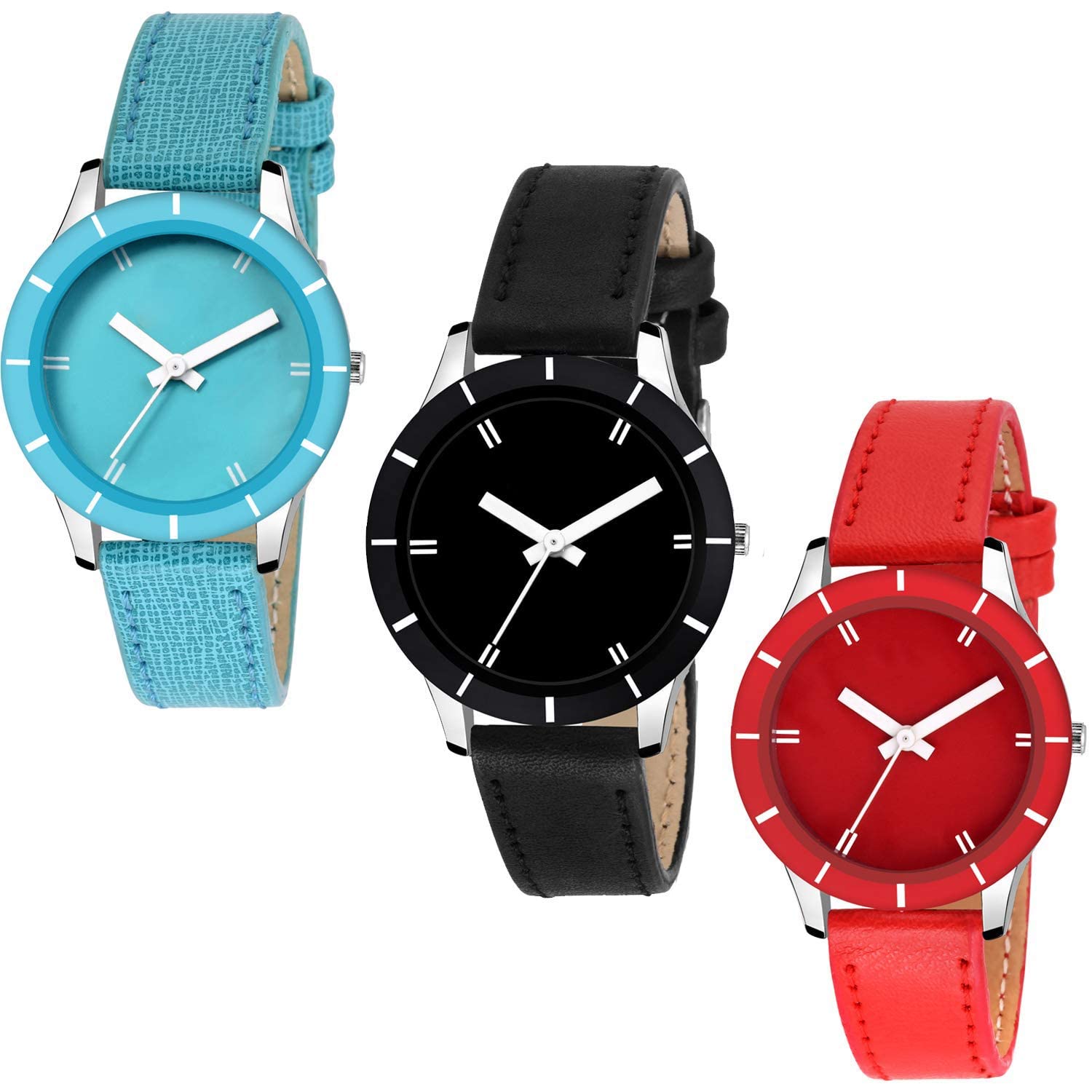 Acnos® Premium SkyBlue Black Red Analogue Watches for Women Pack of 3 (605-sky-red-blk) (B07QNS3ZBR) Amazon Price History, Amazon Price Tracker