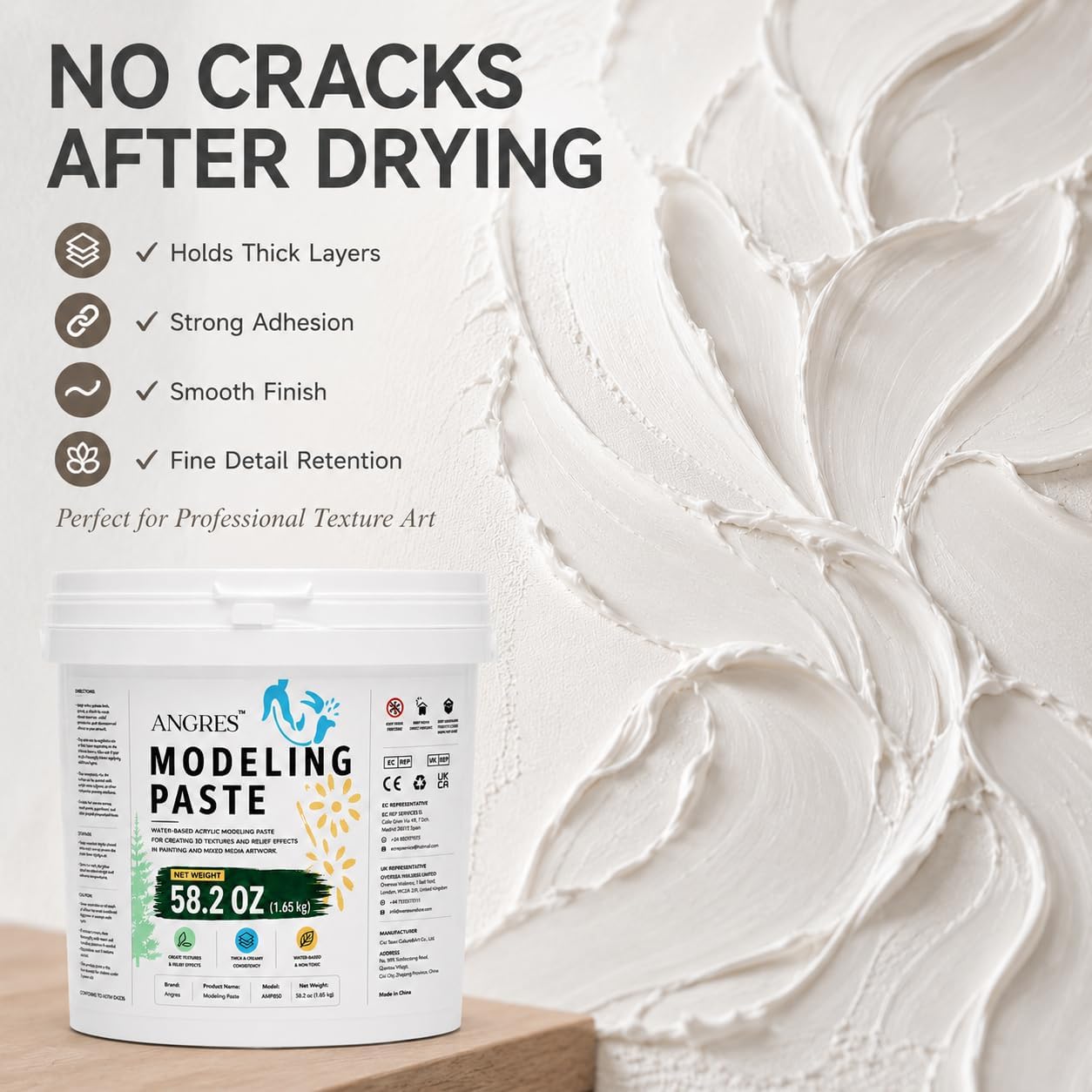Thick Modeling Paste White 58.4 Oz /1650gm - High Density Acrylic Medium for Texture, Thickness, and Dimension