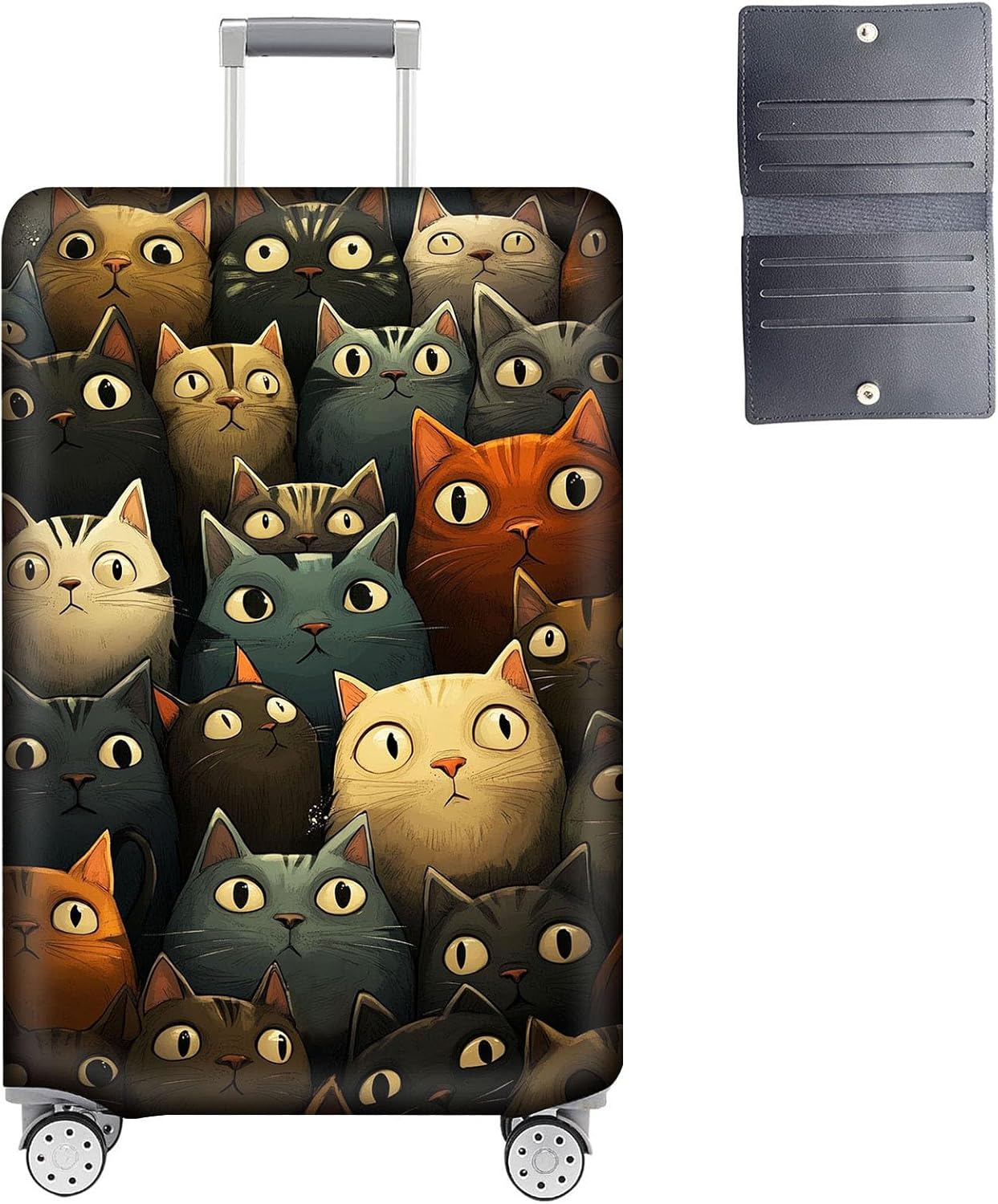 Luggage Cover Protector for 22-24 Inch Suitcases, TSA Approved Elastic Travel Suitcase Covers, Anti-Scratch Washable Luggage Sleeve for Carry On & Checked Bags, Cartoon Cats Pattern