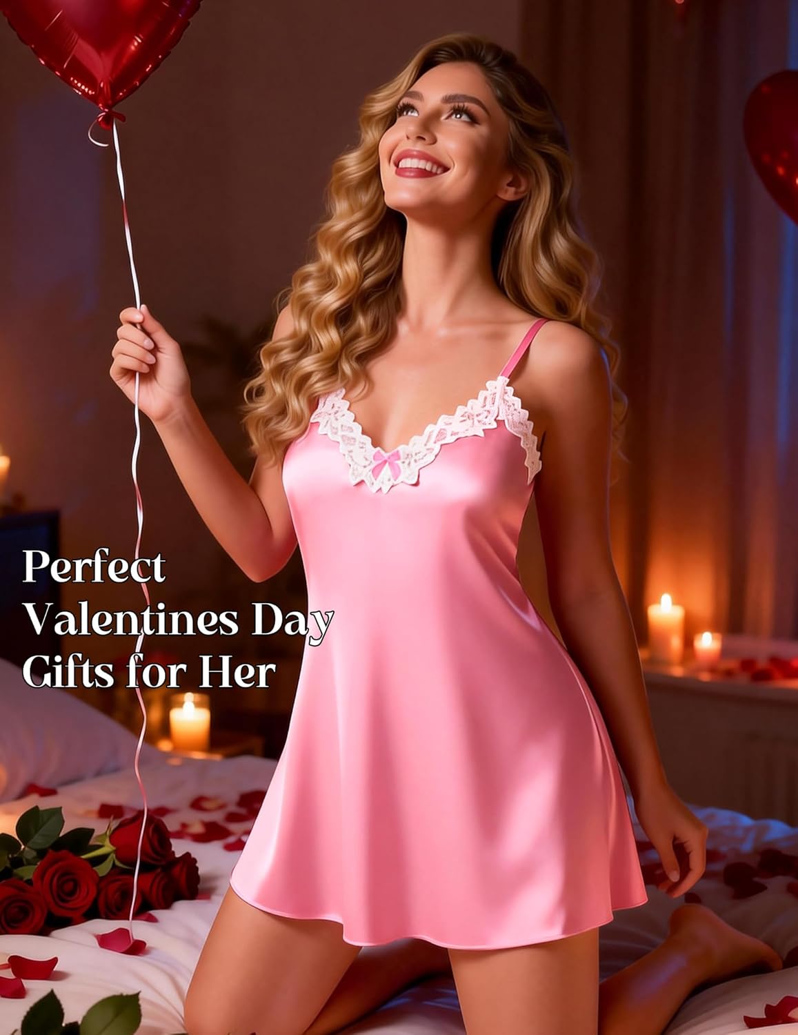 Sexy Night Gowns for Woman Silk Nightgown Lace Trim Sleep Dress Babydoll Lingerie Satin Nighty Negligee - Image 3