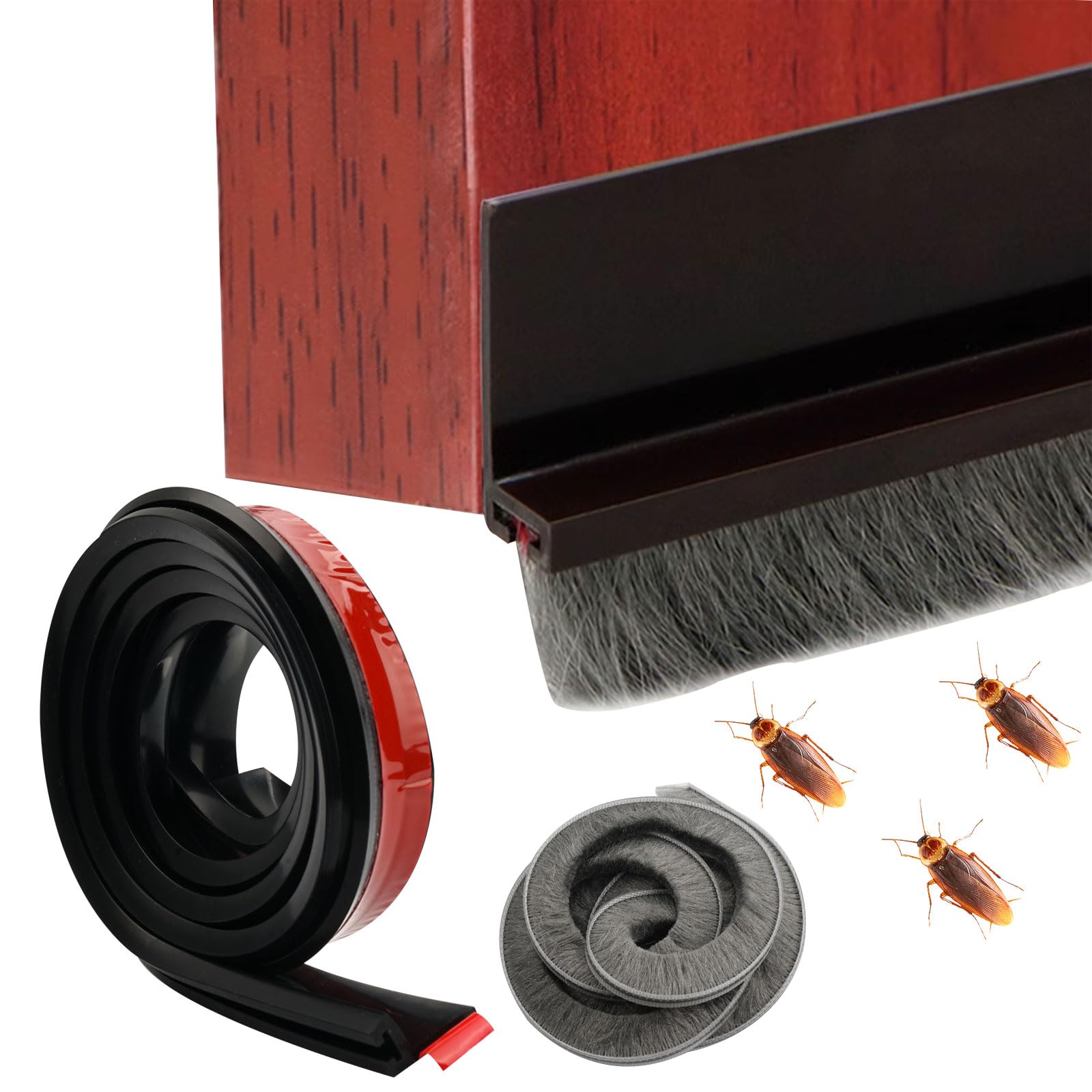 Burlete Puerta Entrada Cepillo, 100 cm Burletes para Puertas, Autoadhesivo Burlete Bajo Puerta, Cepillo Puerta Entrada, Escobilla Puerta De Entrada, para Protección contra el Frío y Sellado (Negro)