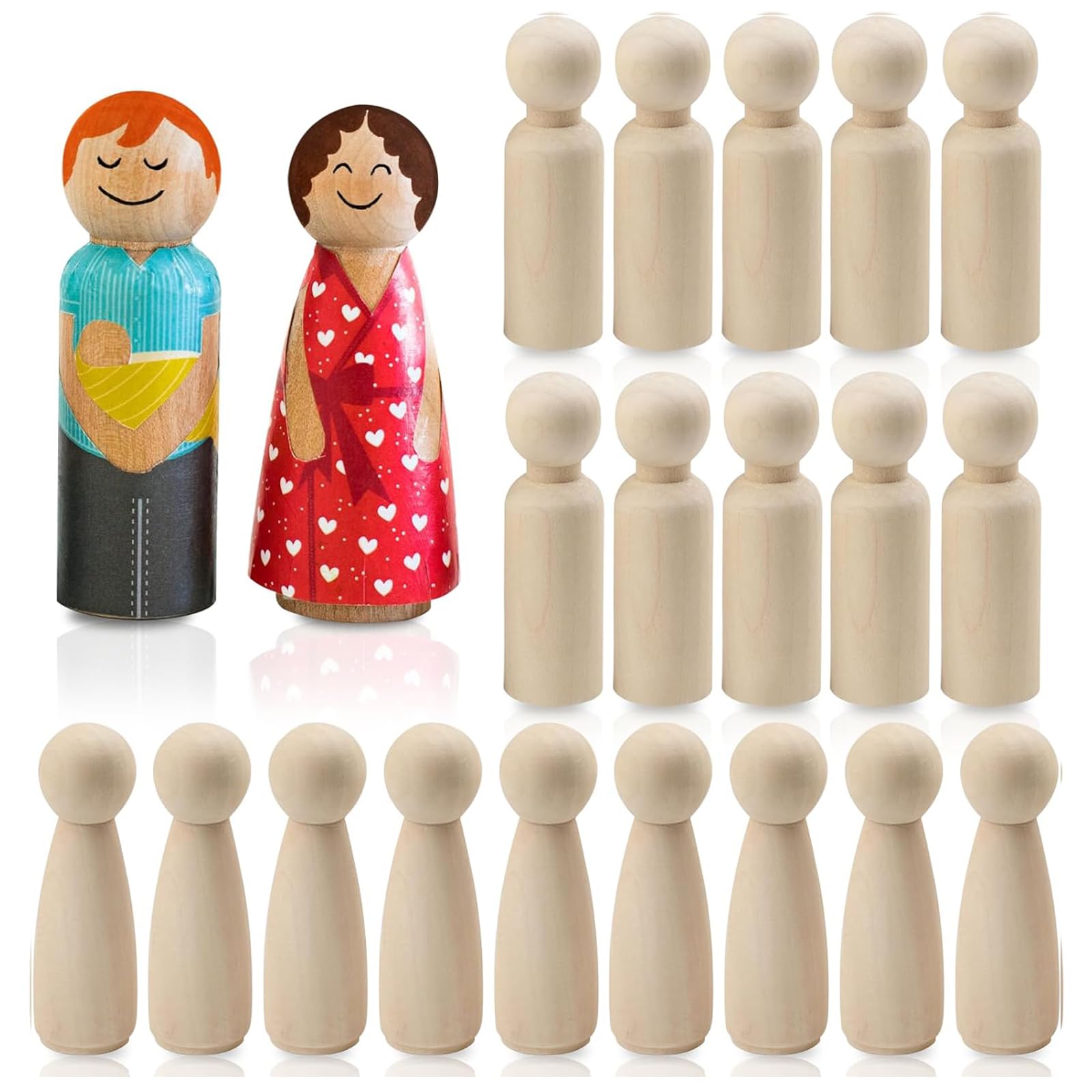 Wooden Peg Dolls, 20pcs Unfinished Mini People Figures 75mm Blank Wooden People Wood Female Male Figures for Painting DIY Craft Decor