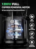 Vista 2 de Juicer, 1200W Juicer Machine with 3" Feed Chute for Whole Fruits and Vegs, Dual Speeds Centrifugal Juice Extractor Maker with Heavy Duty Full Copper