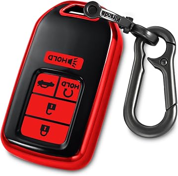 Kirsnda for honda Key Fob Cover with keychian,TPU Protection Key Case compatible with Civic Accord Pilot CRV HRV CRZ Crosstour smart remote keyRed,5 Button