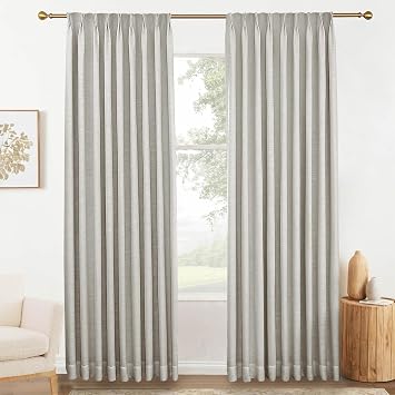 100% Blackout Curtains 84 inches Long Pinch Pleat with Back Tab Linen Curtains for Bedroom Thermal Insulated Darkening Drape with Hooks, 52W x 84L, Light Gray, 1 Panel
