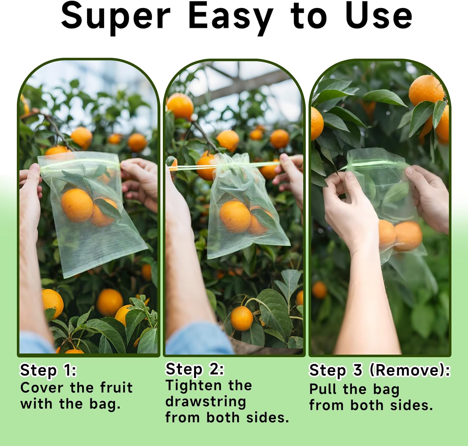 50PCS Fruit Protection Bags with Drawstring, 8x12 Inch Green Organza Produce Bags for Fruit Trees, Mesh Netting for Garden Protection