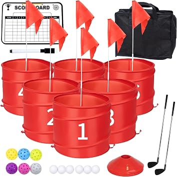 WodGod 6 Pcs Backyard Golf Outdoor Game with 2 Clubs-Outdoor Golf Yard Game for Practice, Golf Chipping Game for Adults and Family,Beach,Camping,Lawm,Park