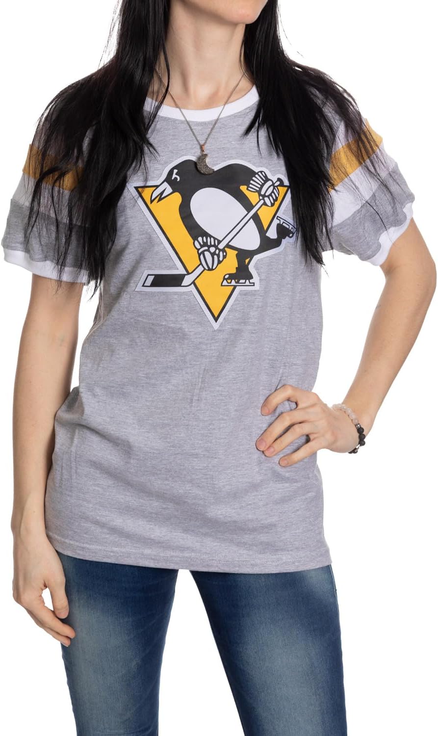 Calhoun NHL Ladies Loose Fit Varsity Style Woven Patch T-Shirt