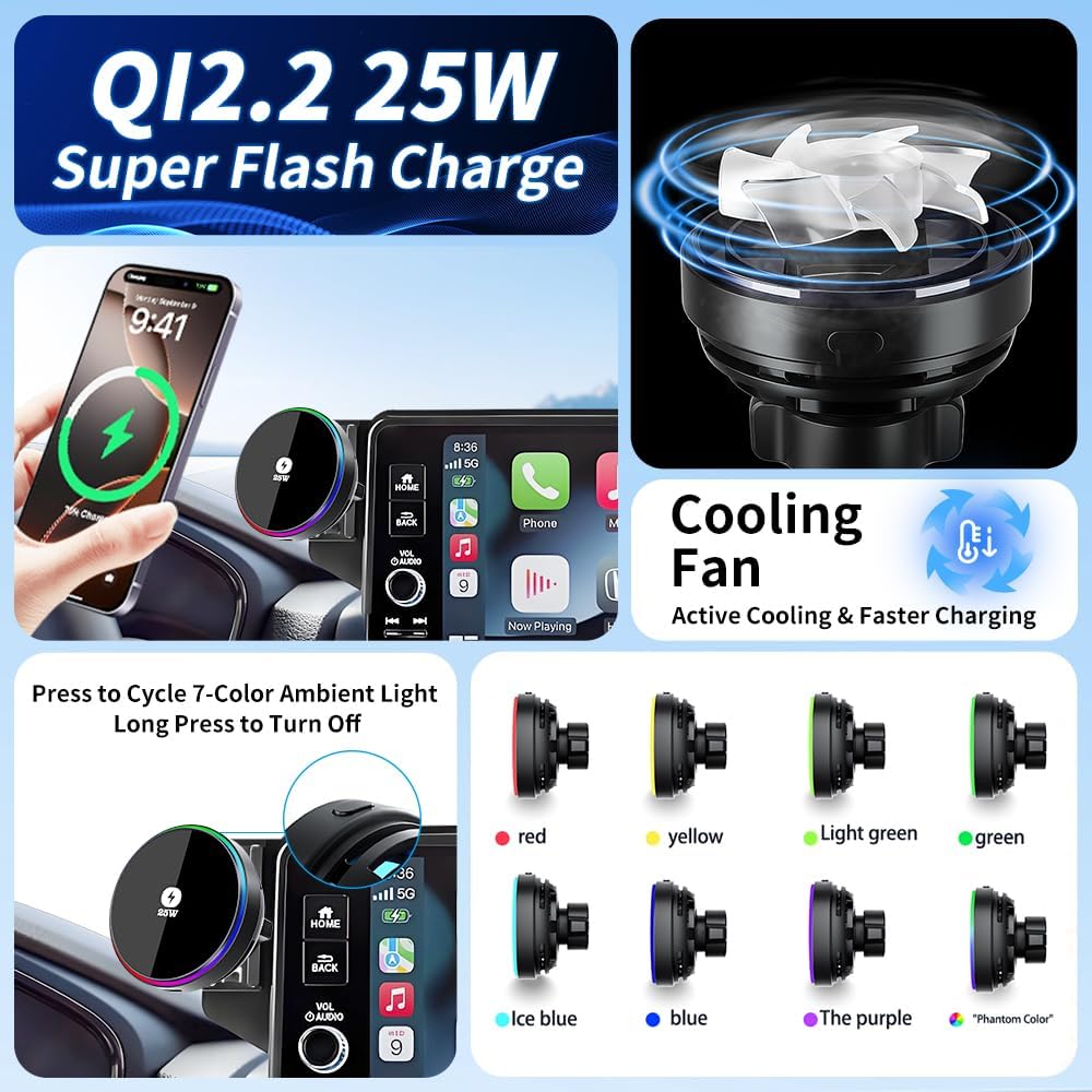 Qi2.2 Max 25W Fast Wireless Car Charger Phone Holder for Honda CRV CR-V 2023-2026 and Honda HRV HR-V 2023-2027 Auto Accessories Magnetic Cell Phones Mount Screen Stand Compatible with MagSafe