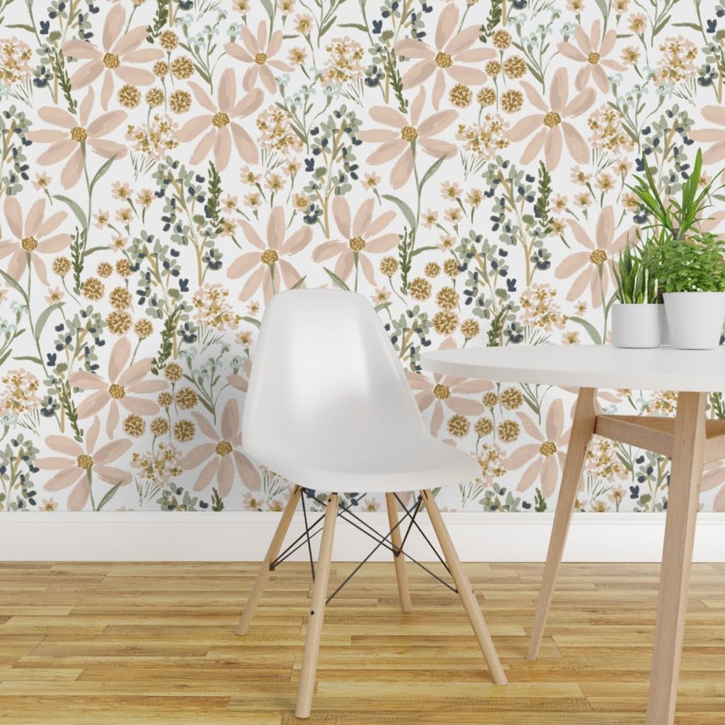 Spoonflower Removable Wallpaper Swatch - Daisy Dreams Country Floral Girl Spring Summer Large Custom Pre-Pasted Wallpaper