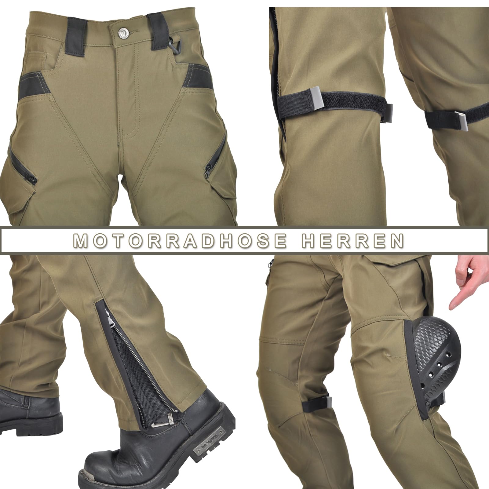 Pantaloni Moto Uomo Cargo con Protezioni Ginocchia Removibili, Traspiranti con Tasche Multifunzione, Idrorepellenti per Città, Touring e Uso Quotidiano