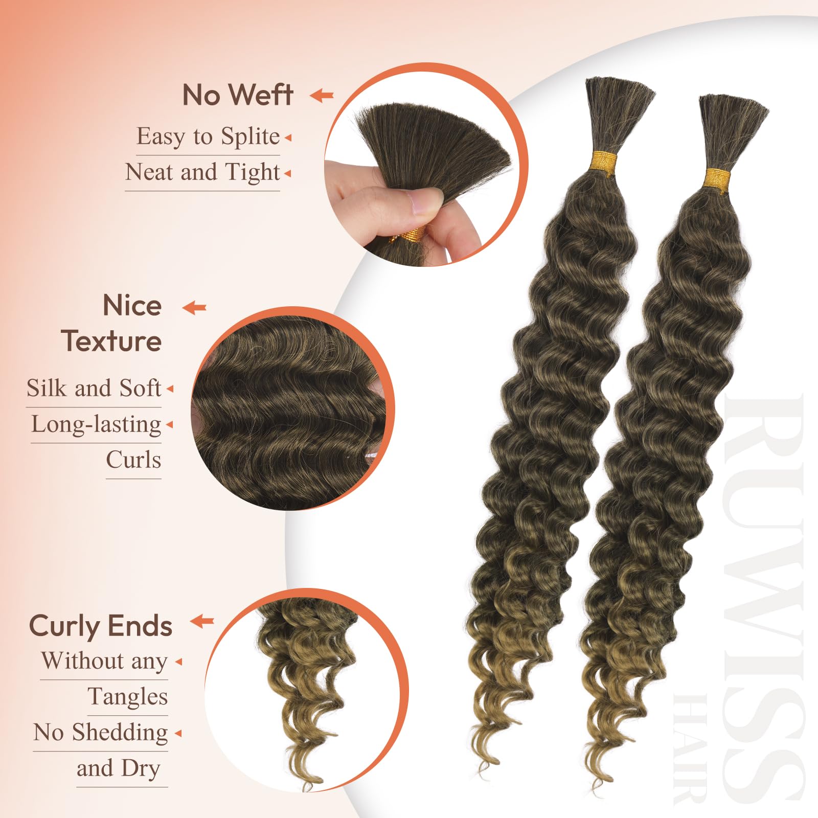 RUWISS 20 Inch Deep Wave Braiding Crochet Hair Extensions for Boho Braids Synthetic Curly Hair Extension for Black Women 2 Bundles/Pack (120g - Image 3