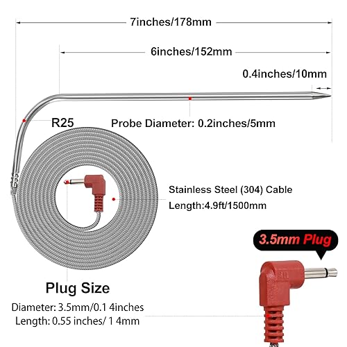 Miniatura 3 de MAYCELON Sonda de carne de repuesto de 4.9 ft para parrillas de pellets Pit Boss y ahumadores de pellets. Enchufe de 0.138 in compatible con