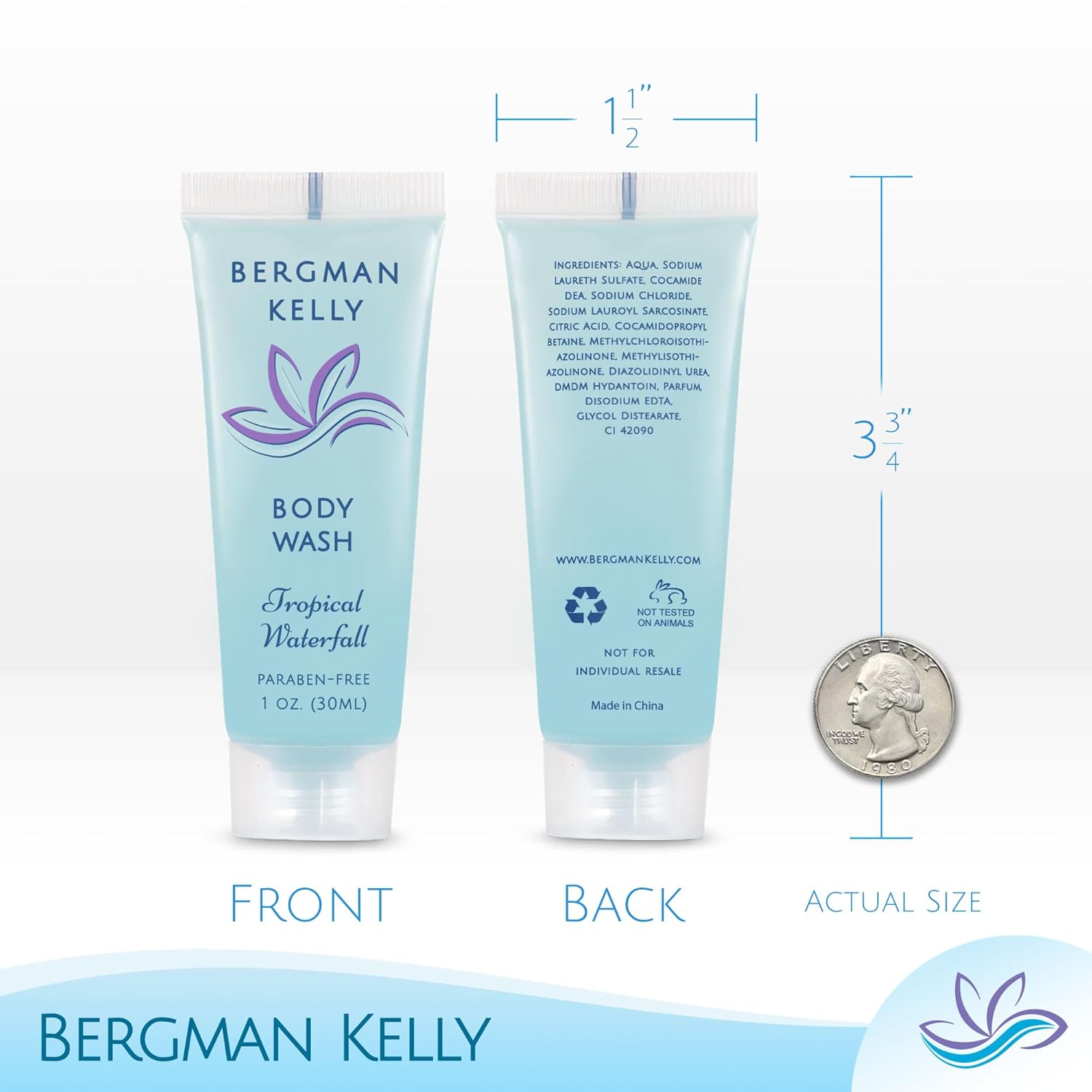 BERGMAN KELLY Travel Size Body Wash (1 fl oz, 200 PK, Tropical Waterfall), Delight Your Guests with an Invigorating and Refreshing Hotel Body Wash, Mini and Small Size Guest Hotel Toiletries in Bulk - Image 3