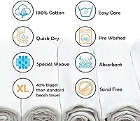 Vista 9 de Generic Toalla de playa turca de algodón extra grande, 38 x 71 pulgadas, secado rápido, sin arena, multiusos, coral