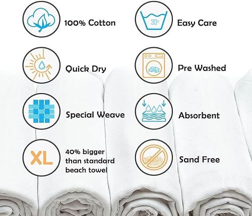 Miniatura 9 de Turkish Peshtemal - Toallas de playa, 100% algodón, toallas turcas, ligeras, de secado rápido, ideales para viajes, yoga, piscina, spa y baño,