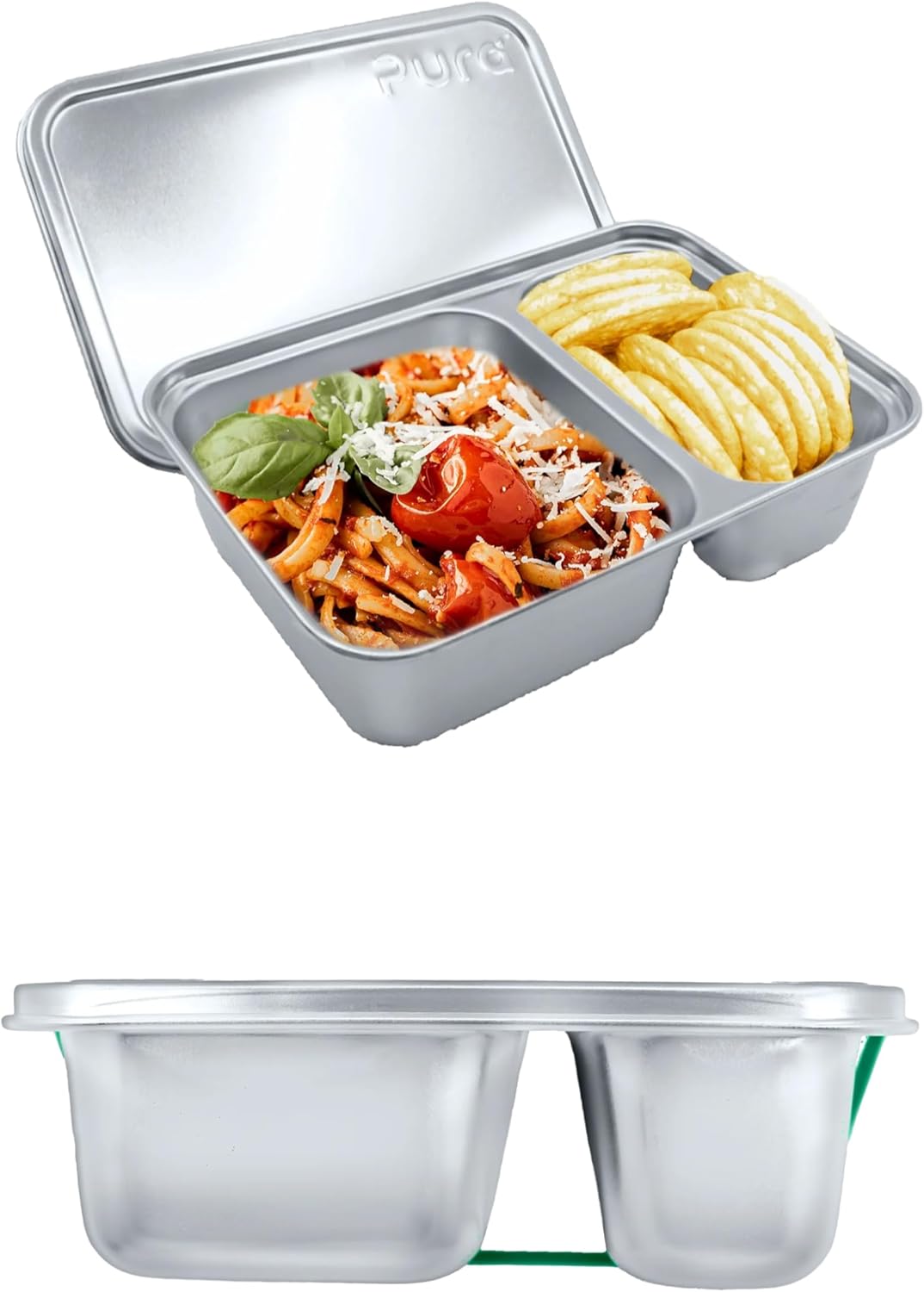 Pura Lunch Containers | Kitchen Food Storage Containers with Lids | Meal Prep Reusable Bento Box | Stainless Steel Lunch Box for All Ages - Small + Large