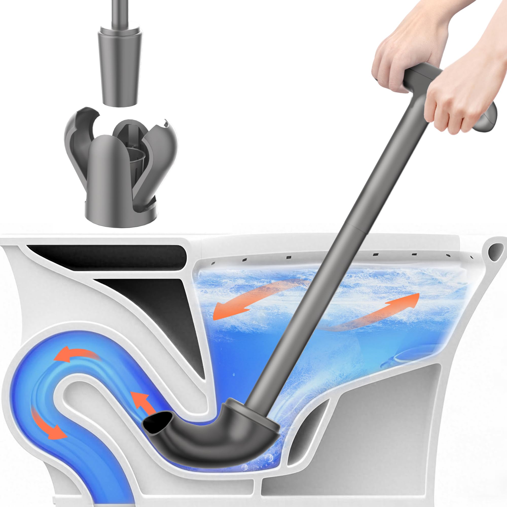 Cinola Upgraded Toilet Plunger with Holder, Wall Mounted Toilet Bowl Plunger with Hideaway Caddy, Dual Handle Plunger for Bathroom Built-in Drip Tray, RV Bathroom Accessories (Grey)