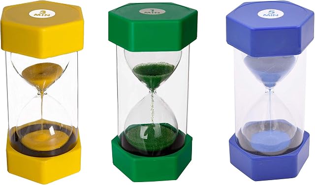 Sand Timer Set 1 Min, 3 Minutes, 5 Minutes Coloured Hourglasses, Classroom Education & Sensory Play
