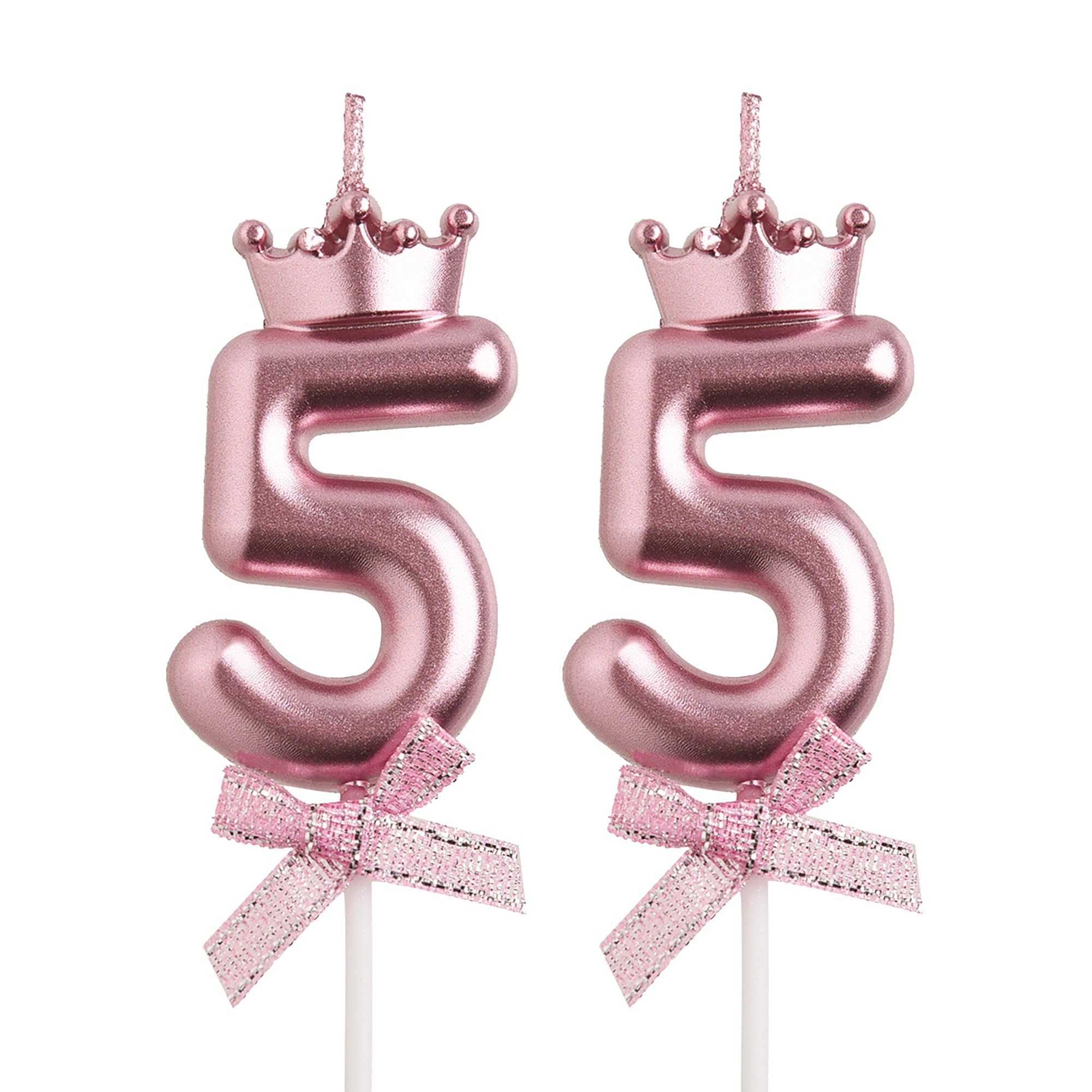 Velas de cumpleaños 55, velas de cumpleaños de oro rosa con números de 55 años, decoraciones de fiesta de cumpleaños para hombres y mujeres