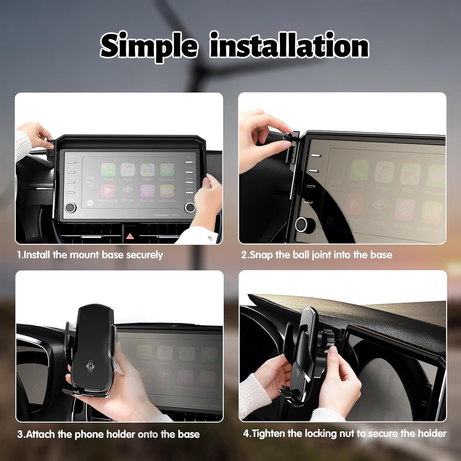 Car Phone Mount for Toyota Corolla 2019–2025, 15W Fast Charging Auto-Clamping Toyota Corolla Phone Holder, 360° Adjustable Dash Phone Mount Holder for Corolla Car Accessories