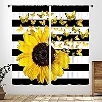 Vista 9 de Cortinas rústicas de cocina de girasol, tablón de madera de campo de campo amarillo, floral, abeja, libélula mariposa, retro, casa rural, Girasol-11