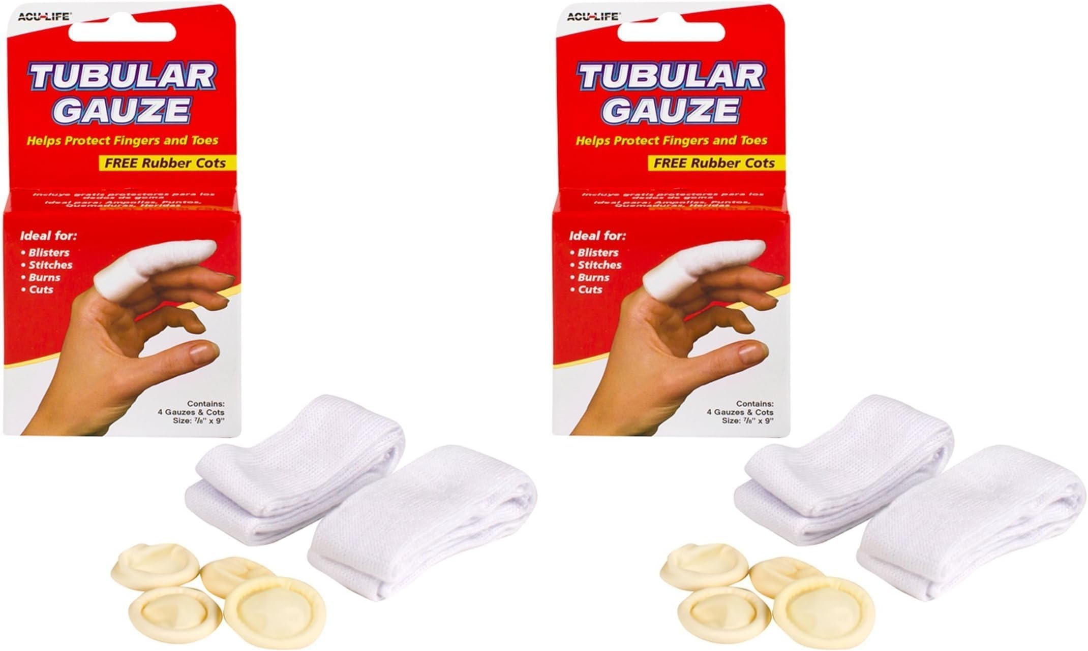 Acu-Life Finger Cot and Gauze | Cotton and Rubber | Includes 4 Gauze Tubes & 4 Cots (Pack of 2)