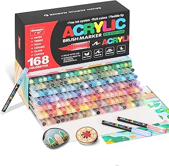 168 Colors Acrylic Paint Markers Brush Tip, Acrylic Paint Pens with Direct-Liquid Ink System, Paint Markers for Rock Painting, Fabric, Wood, Canvas, Plastic, Permanent,Washable,Quick-Drying,Waterproof