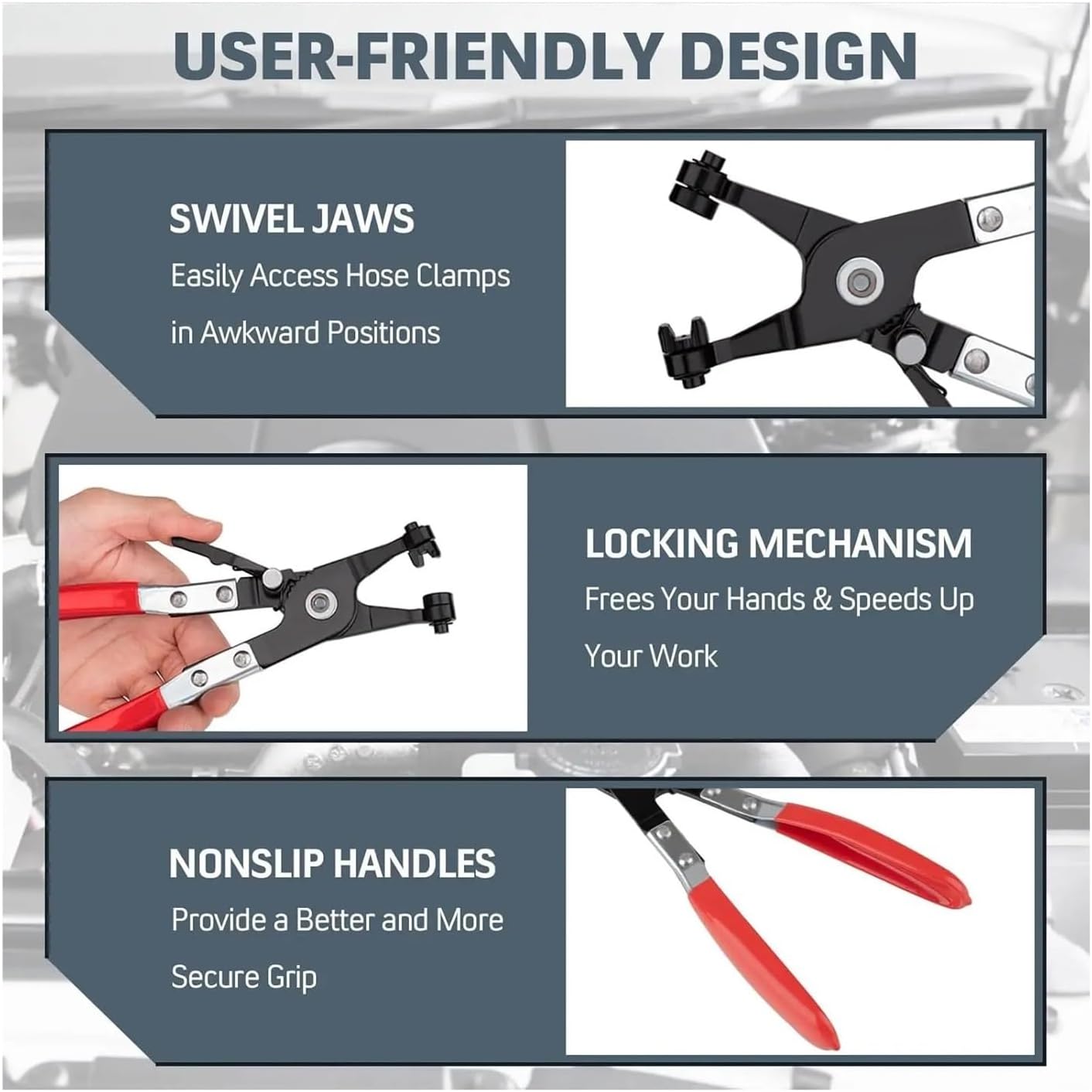Hose Clamp Plier Set For Automotive Maintenance, Multi-Function Hose Removal & Installation Tool, Universal For Fuel Coolant Water Lines, Long Reach Design With Swiveling Tips(F)