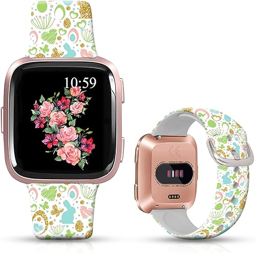 Miniatura 1 de DOO UC Correas de reloj con diseño floral de Pascua compatibles con Fitbit VersaVersa LiteVersa Special para hombres, mujeres y niñas, correa