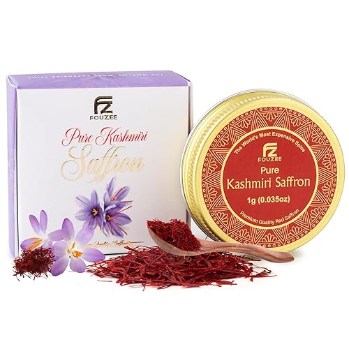 Miniatura 8 de FOUZEE Hilo puro de azafrán de Cachemira para cocinar, especias, alimentos españoles. El mejor azafrán rojo oscuro delicioso con arroz persa, té