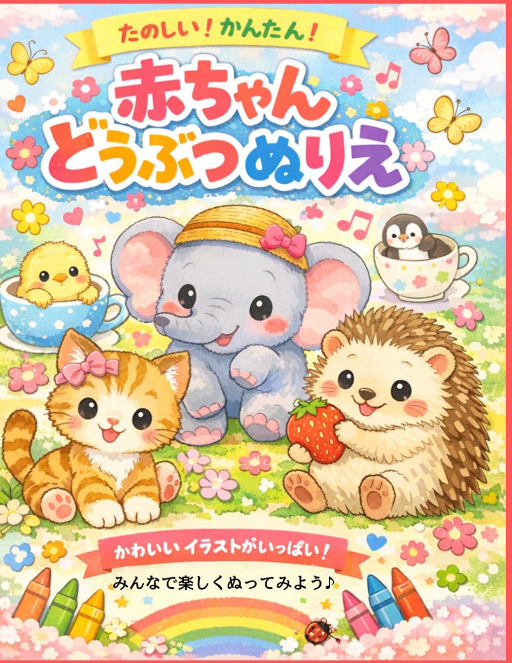 かわいい！かんたん！赤ちゃんどうぶつぬりえ: 3〜6歳向け｜英語と日本語が学べる知育ぬりえ｜はじめてでもできるやさしいどうぶつ