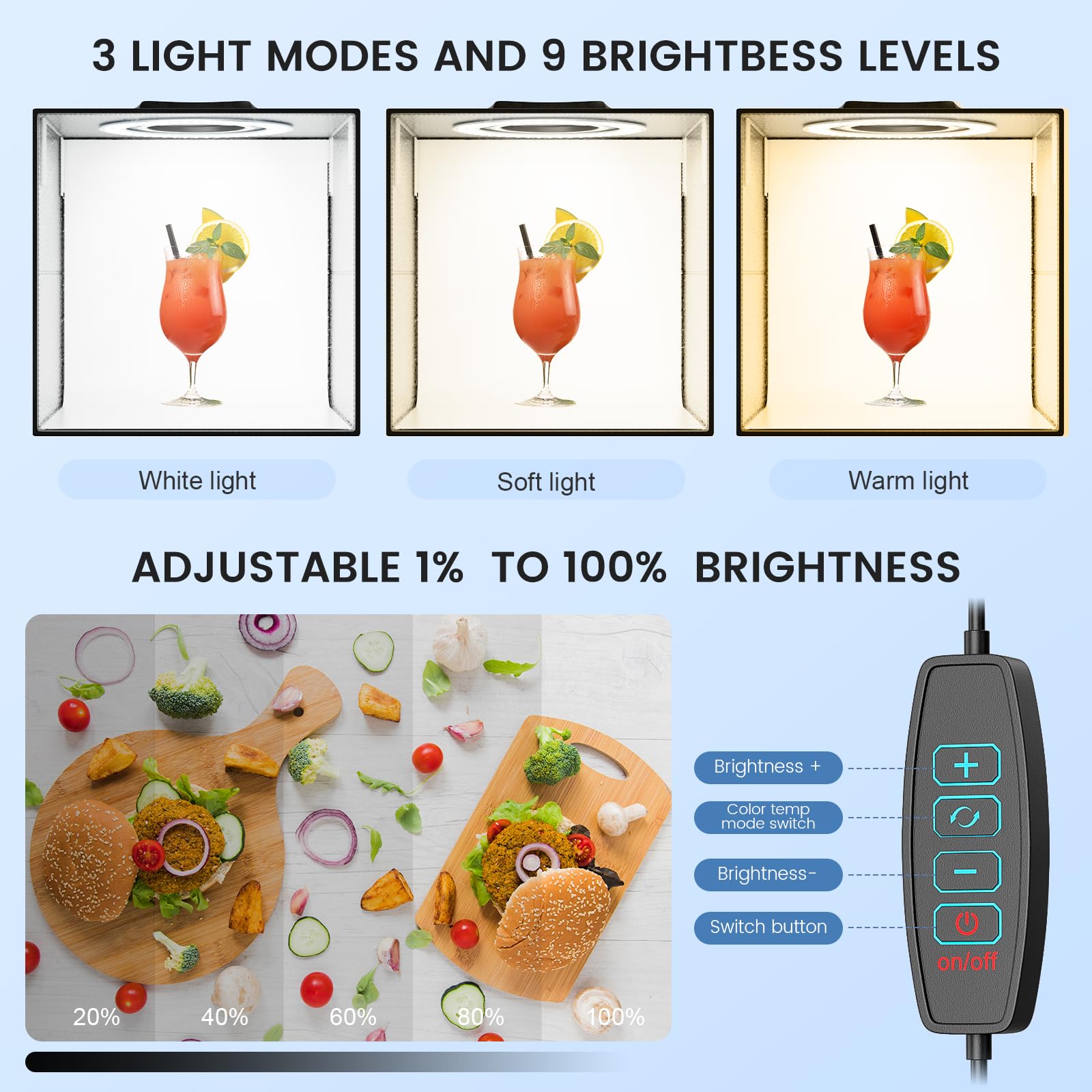 Fotografia Luce Box per Studio Portatile, Luminosa per Studio con 120 Luci LED, kit Tenda da tiro portatile dimmerabile con 6 Sfondi Antipolvere CRI > 95 (40×40×40 CM)
