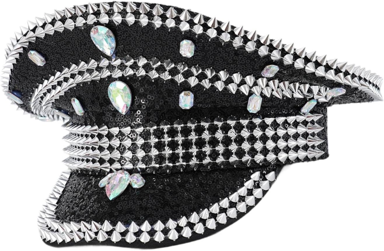 Music Festival Hat Gothic for Adults Sequin Cap for Stage Performance Cosplay