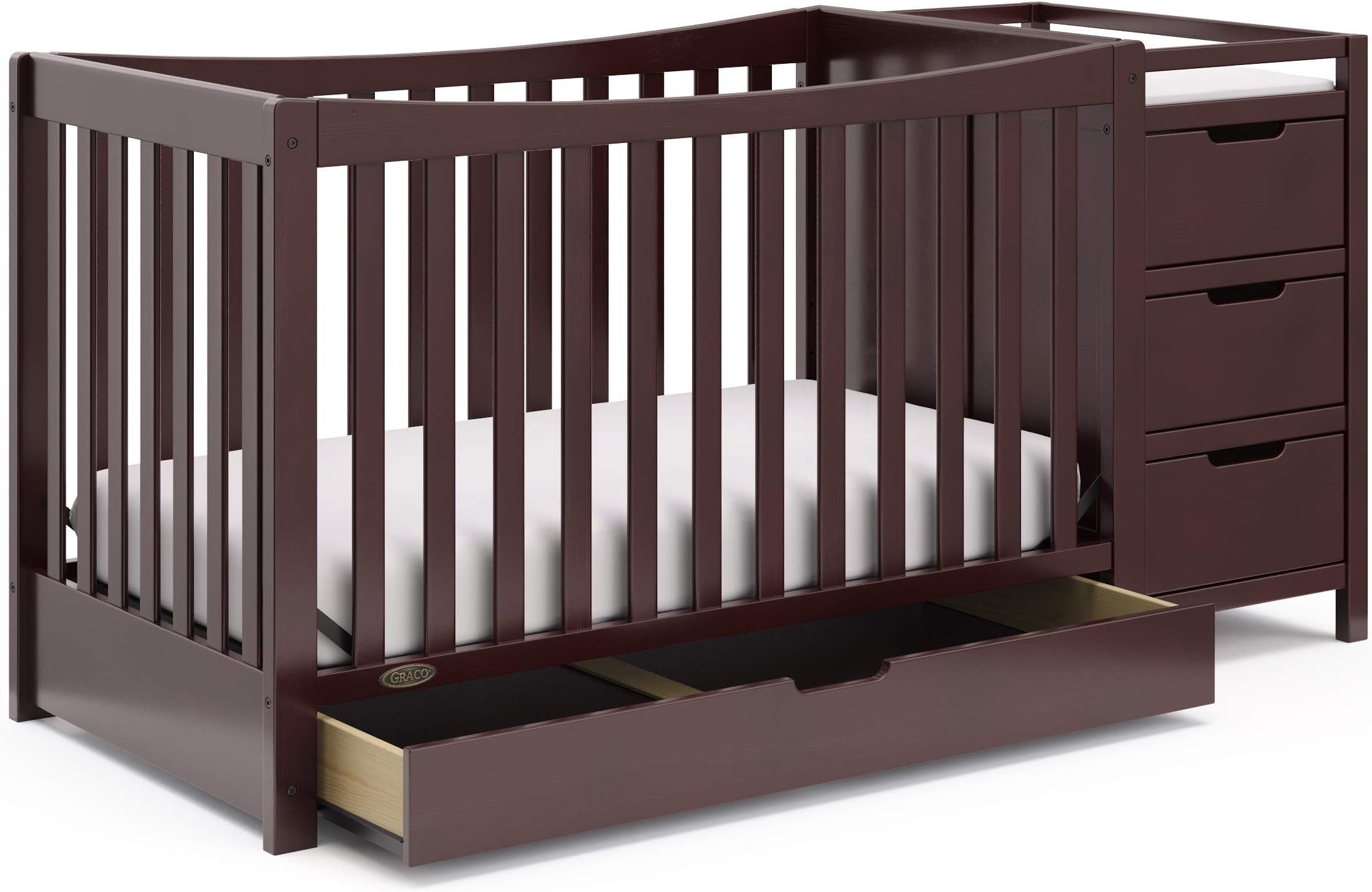 Remi 4-in-1 Convertible Crib & Changer โ GREENGUARD Gold Certified, Fits Standard Crib Mattress, Converts to Toddler Bed and Full Bed, 4 Adjustable Mattress Heights (Espresso)