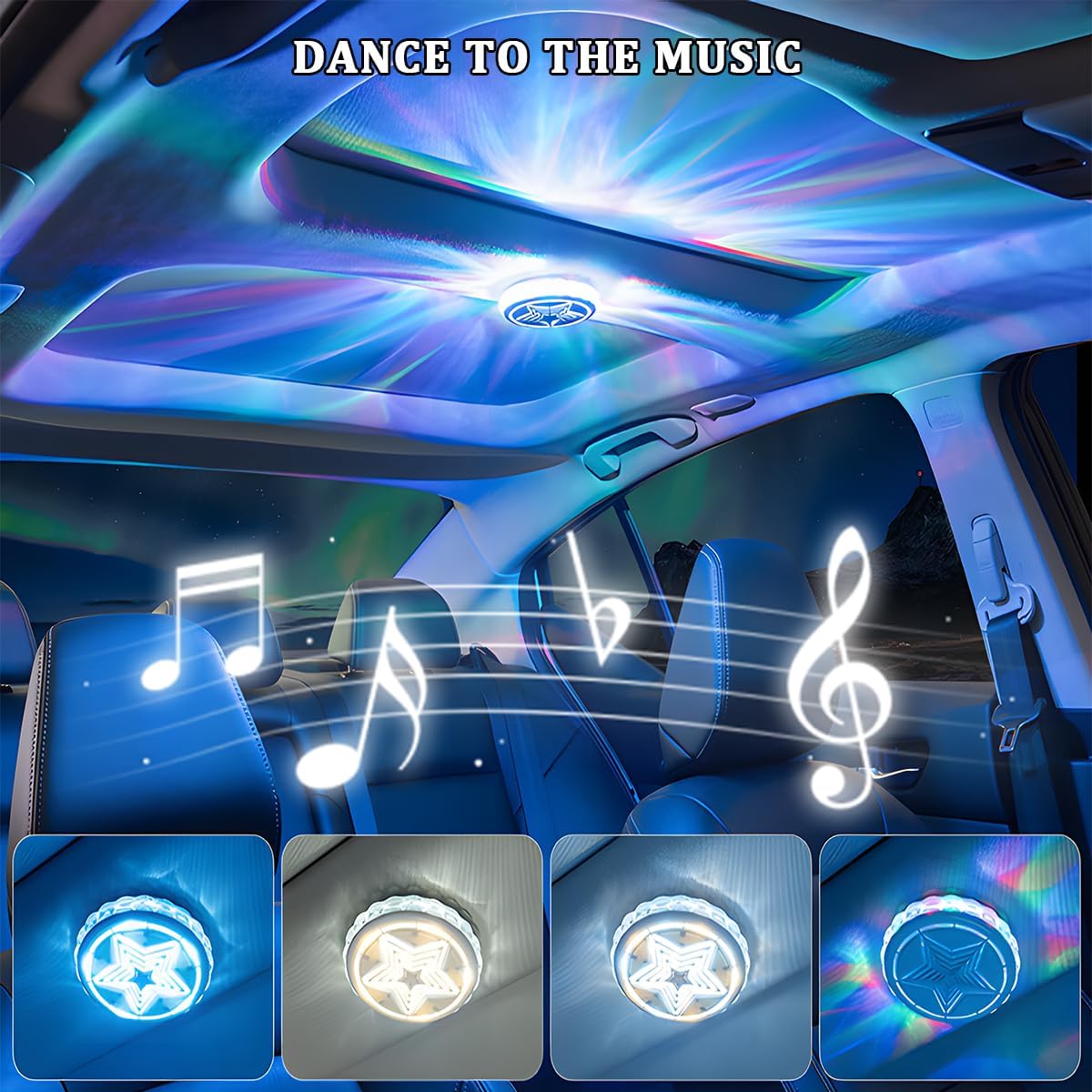 Magnetic LED Car Interior Ceiling Roof Light, Magnet Rechargeable USB Wireless Dome Atmosphere Light with Music Sync, Automotive Inside Roof Ambient Lamp, Universal for Vehicles