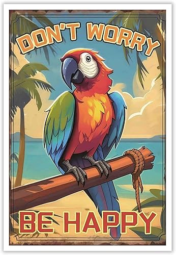 Miniatura 17 de Póster de decoración de bar Tiki con texto en inglés "Don't Worry, Be Happy Parroth", póster hawaiano para decoración del hogar, adecuado para Multi