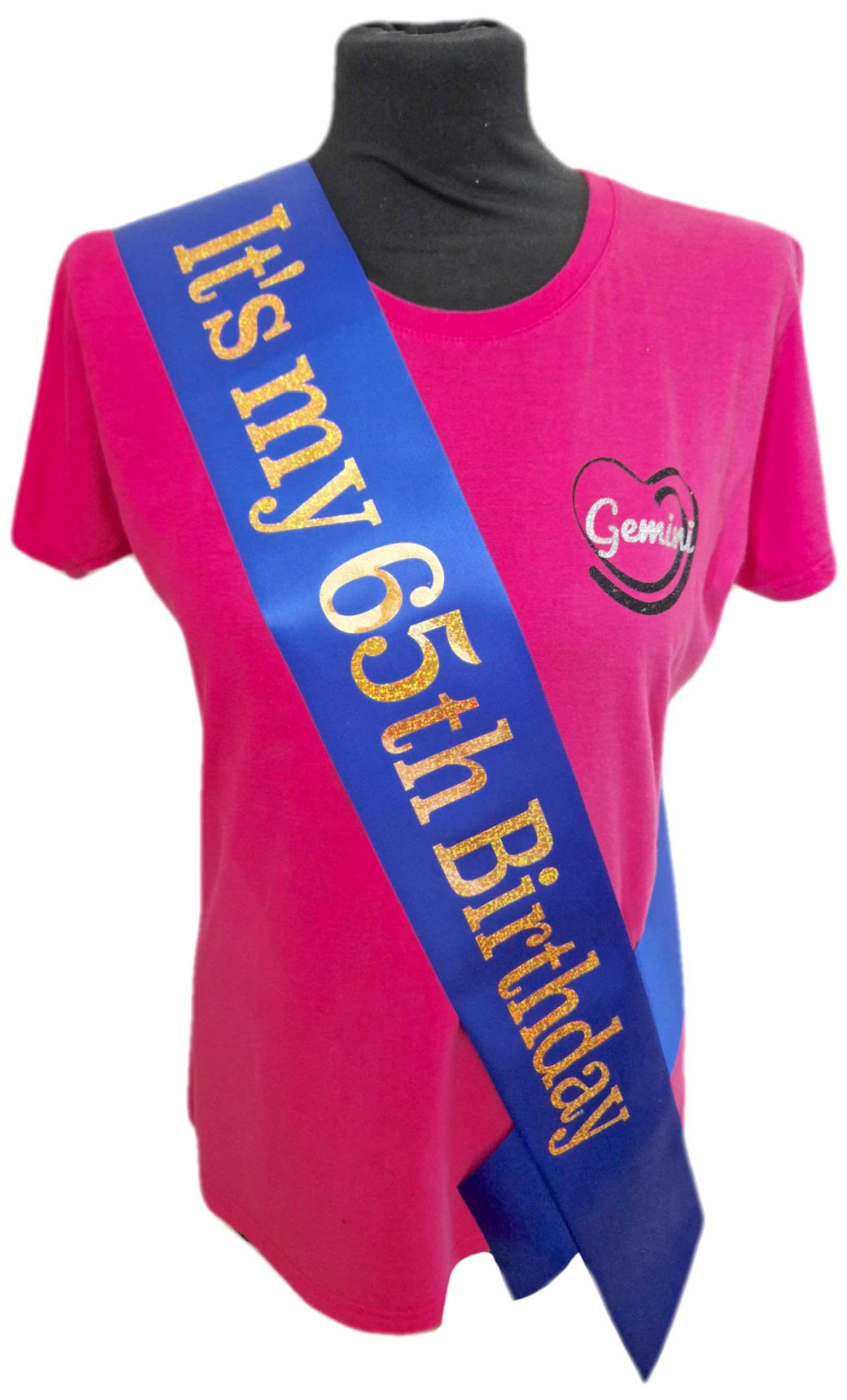 65th Birthday Sash - Its my 65th Birthday Sash - Beautiful Quality Blue Ribbon and Holographic Gold Font 65th Birthday Sash