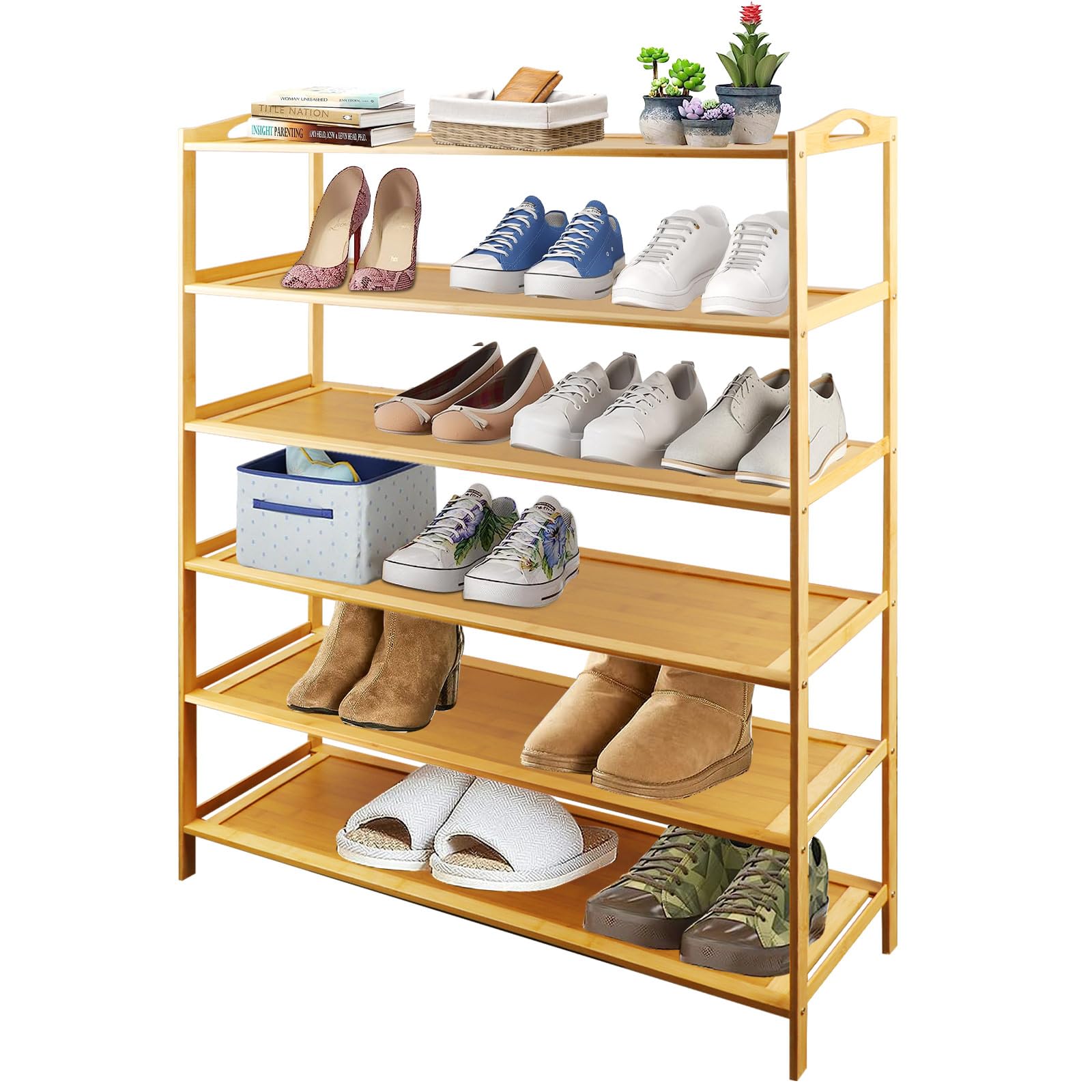 Homarket Bamboo Shoe Rack,6-Tier Free Standing Bamboo Shoe Rack Storage Organizer Wooden Flower Stand Shelf