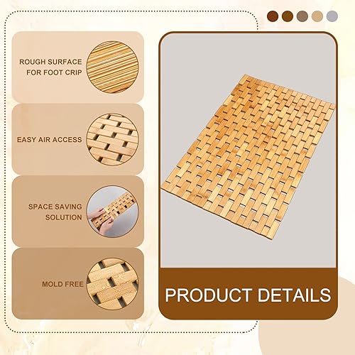 Miniatura 3 de 2 tapetes de ducha de bambú de madera, tapete de bambú antideslizante, impermeable, con almohadillas de silicona antideslizantes para baño, baño,