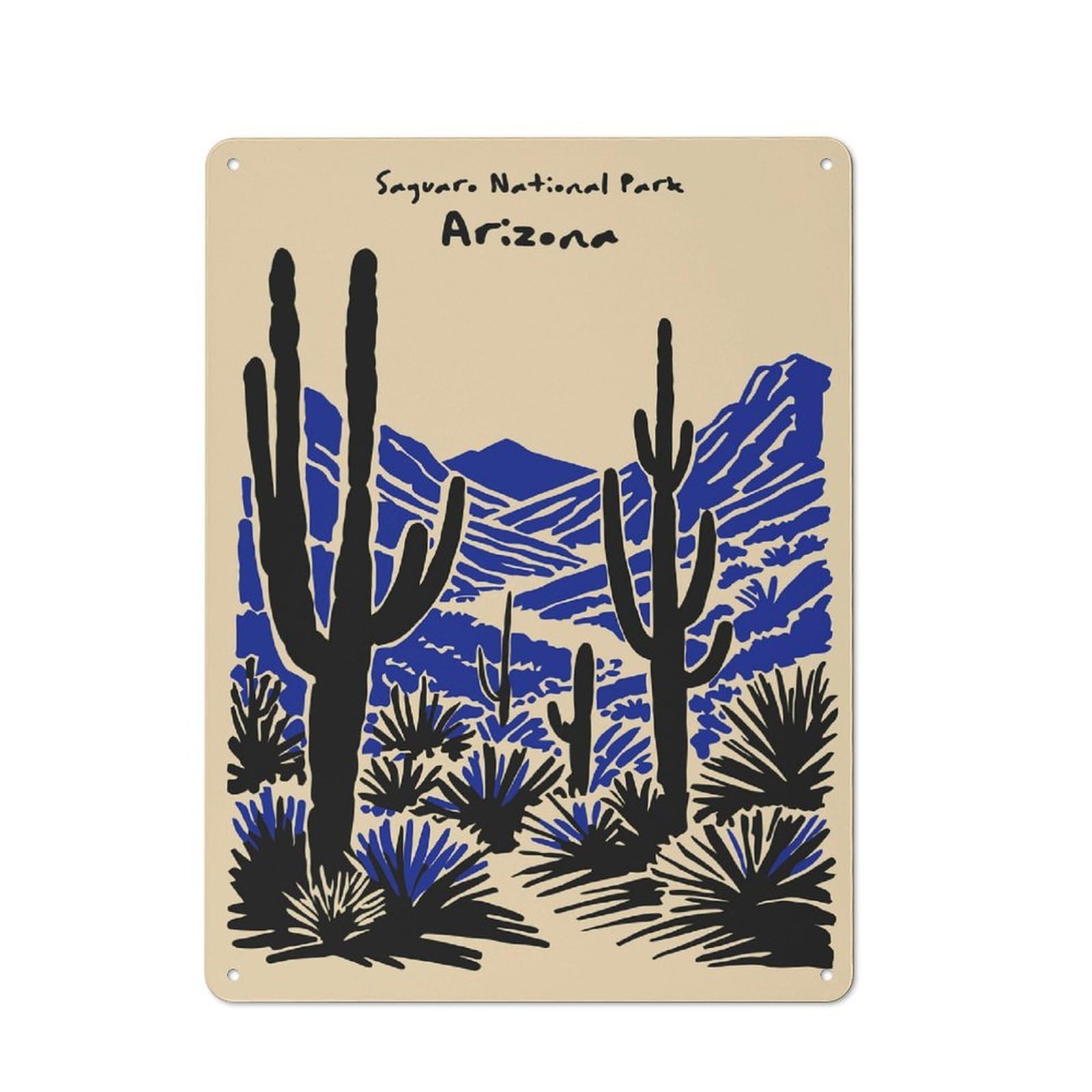 Junmoney Style-15 Saguaro National Park Arizona Illustration Decorative Metal Plaque 40X30cm, Loft Style Urban Room Decor For Flat, Bar, Studio Or Gallery Wall