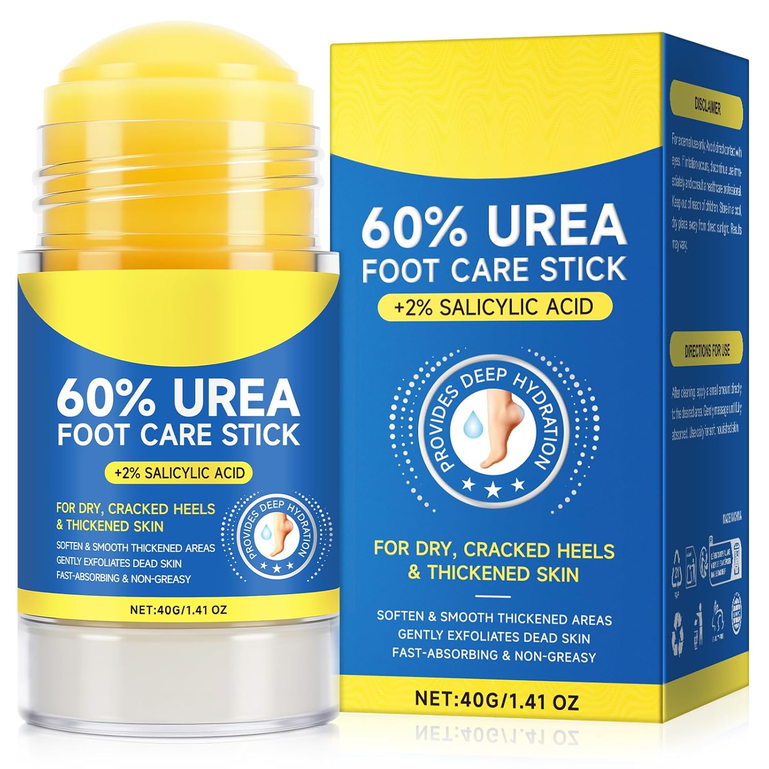 60% Urea with 2% Salicylic Acid Foot Care Stick, Urea Foot Cream Moisturizer for Dry Cracked Feet, Knees, Elbows, Hands, Moisturizes and Hydrates the Dry Skin 1Pack 60% Urea with 2% Salicylic Acid Foot Care Stick, Urea Foot Cream Moisturizer for Dry Cracked Feet, Knees, Elbows, Hands, Moisturizes and Hydrates the Dry Skin 1Pack