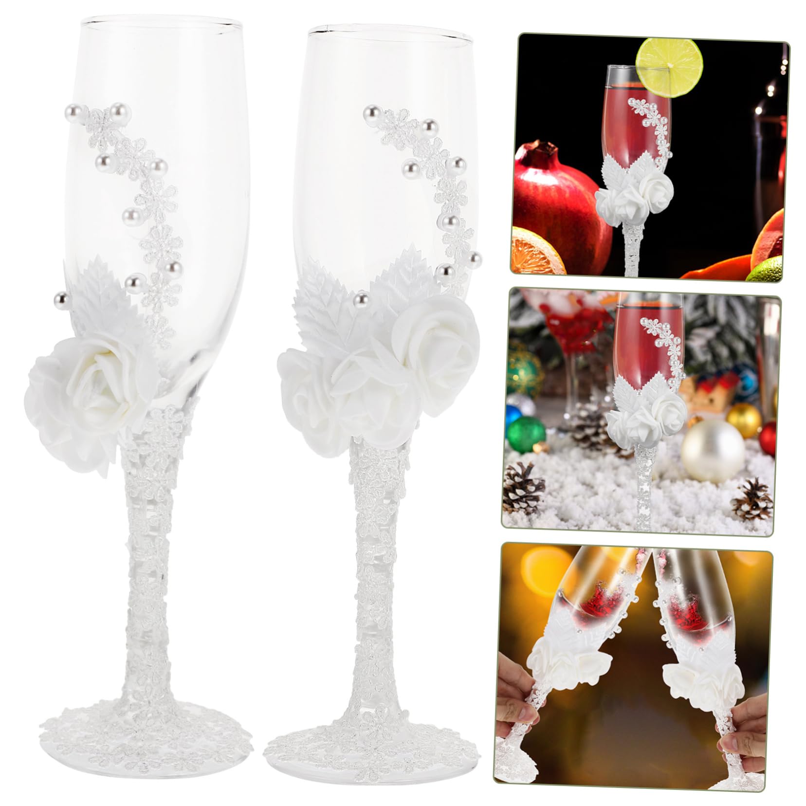 Amosfun Verres à Verres à vin de Mariage Fleur de Perle gobelets à vin romantiques pour Cadeau de Mariage fête de fian?ailles